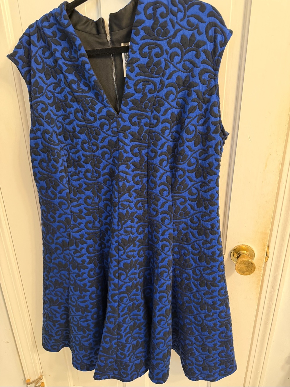 Julian Taylor Royal Blue and Black Textured V-Neck Mini Dress